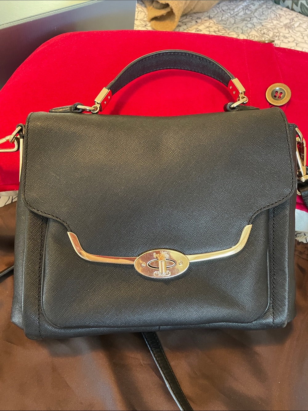 Coach Saffiano Leather Top-Handle Crossbody Bag with Silver Hardware